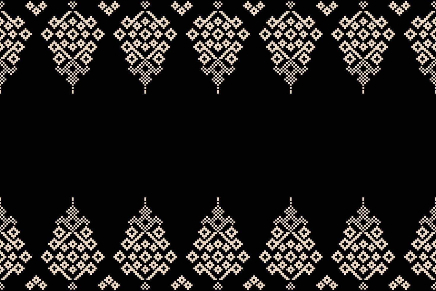 Cross stitch with black color background motif ethnic fabric pattern decoration. vector