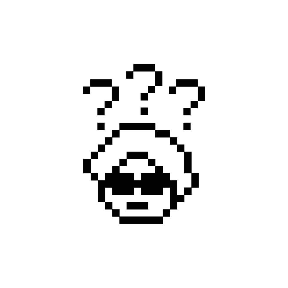 Cartoon retro man male boy with question mark quiz questionaire decoration 8 bit pixel. vector