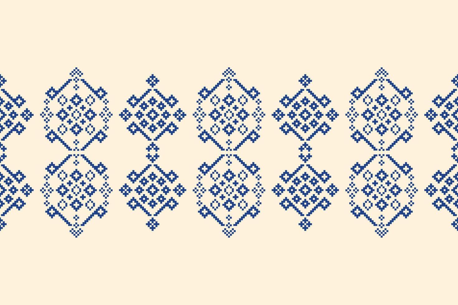Motif decoration ethnic pattern with brown cream color background fabric cross stitch. vector