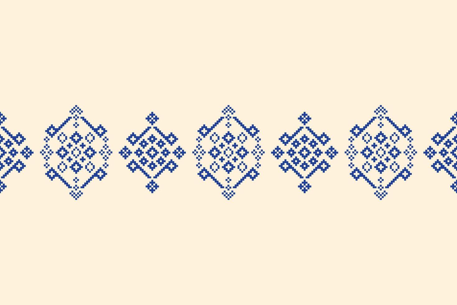 Ethnic pattern with brown cream color background fabric cross stitch motif decoration pixel decor. vector