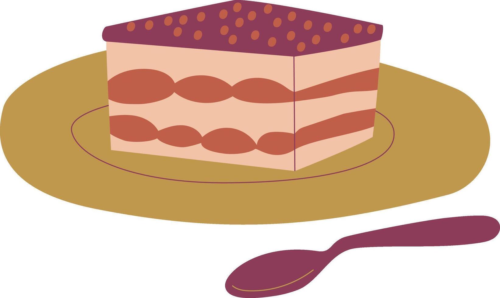 Piece of tiramisu on a plate, a spoon next to it on transparent background. Great for posters, advertisements, banners, flyers and menus vector