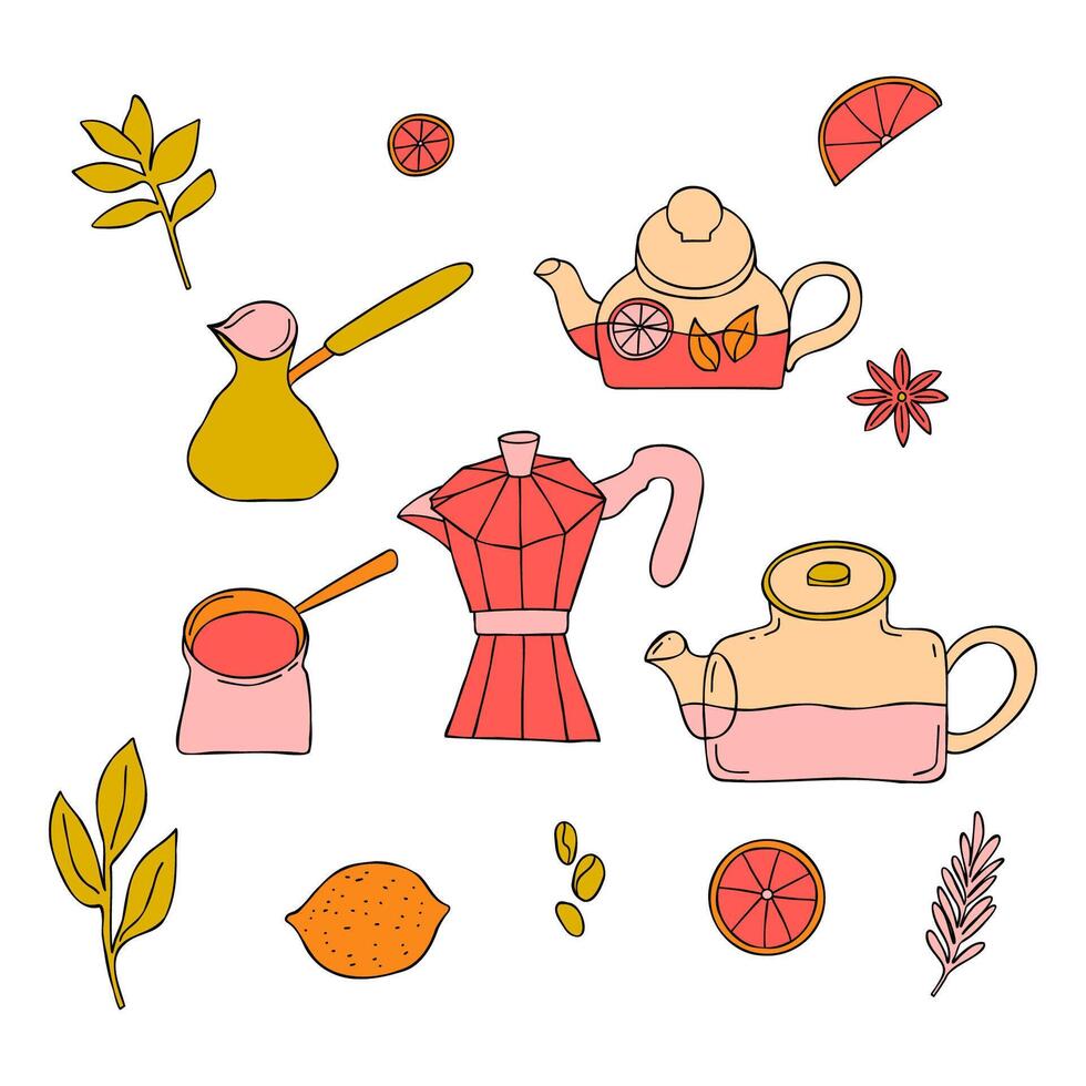 Set of hand drawn elements for coffee vector