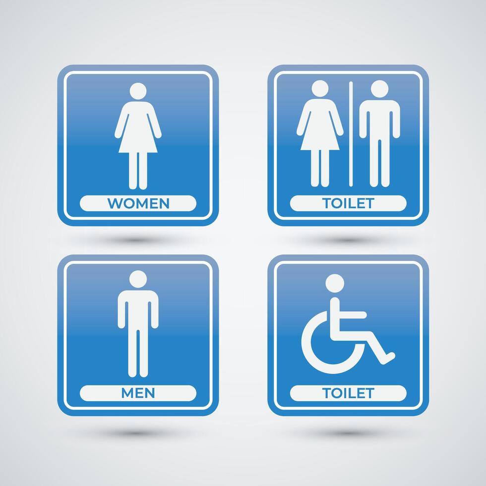 Set blue toilet signs on white background vector