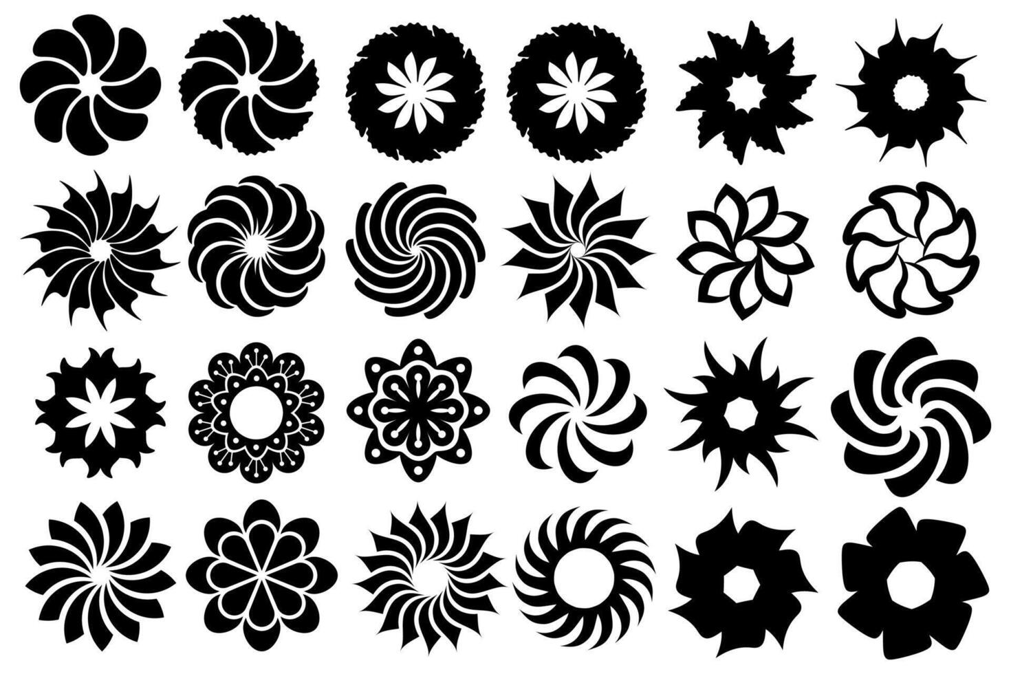 A set of black and white flower designs vector
