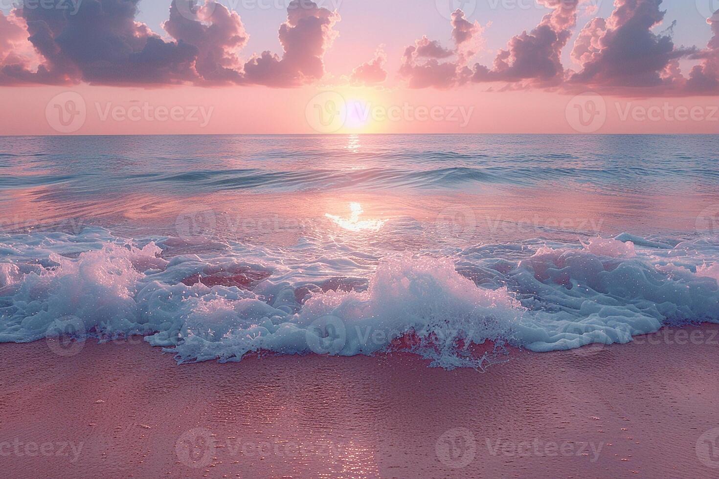 Gentle waves lapping at a sandy beach under a pastel sunset photo