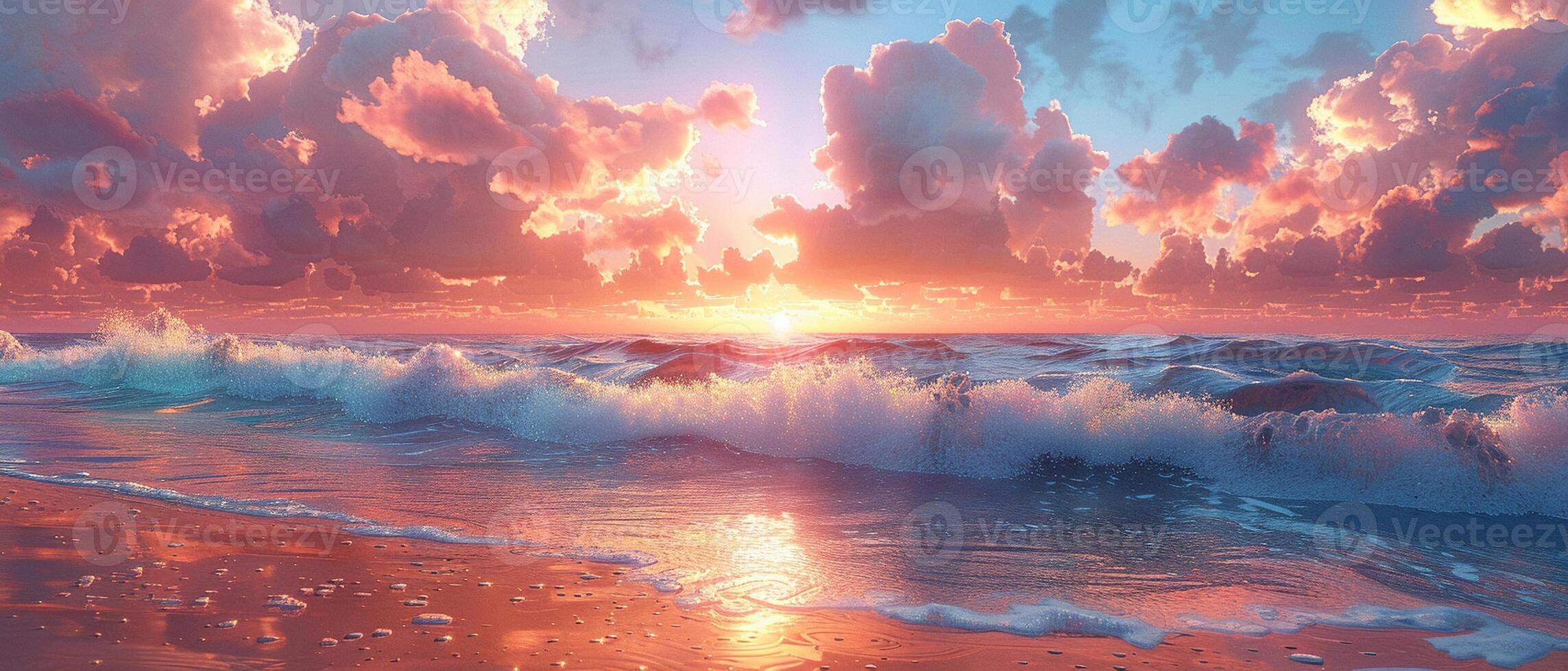 Gentle waves lapping at a sandy beach under a pastel sunset photo