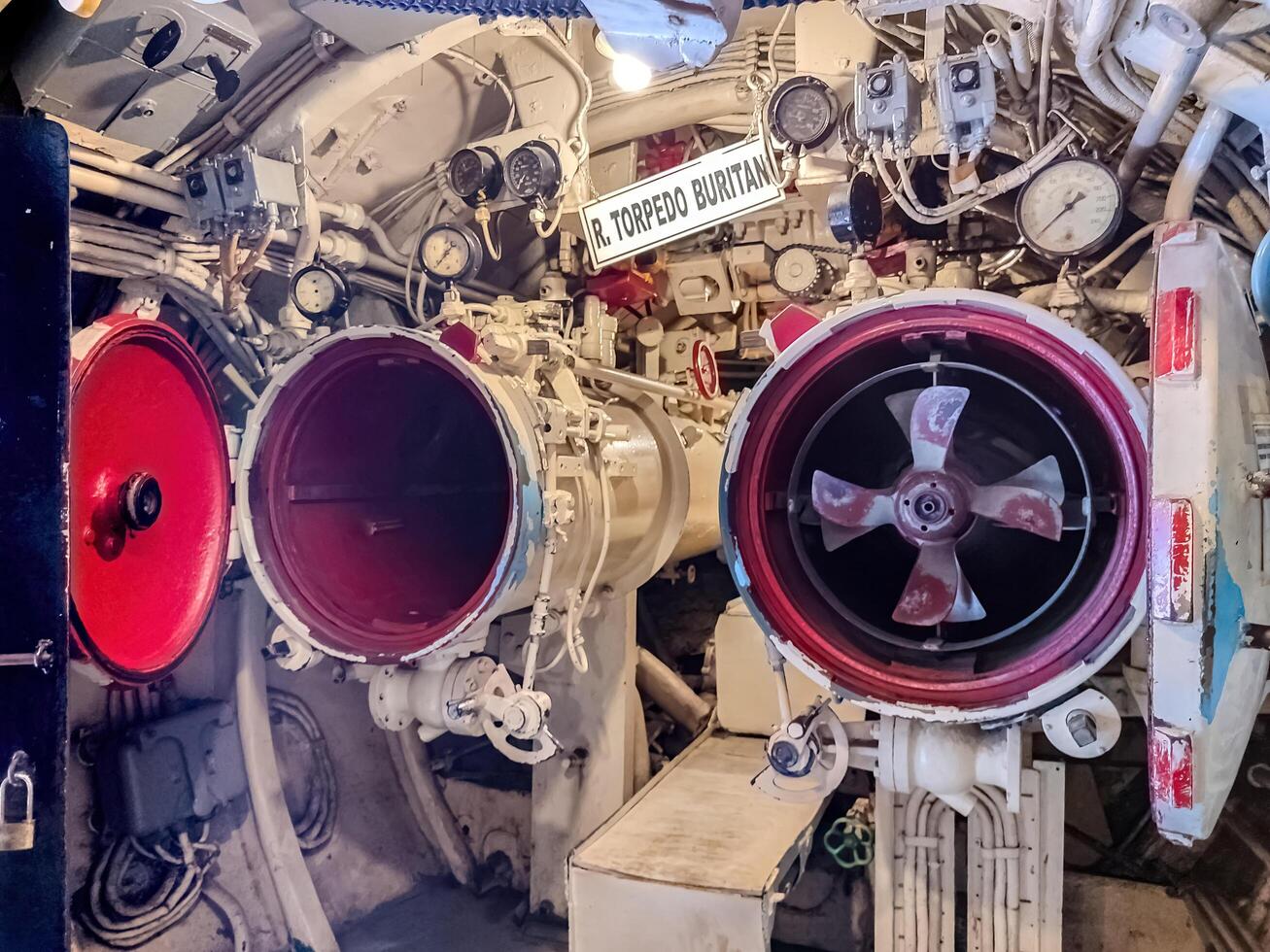 the torpedo or missile room on the Pasopati submarine which is being used as a museum, Indonesia, 17 April 2024. photo
