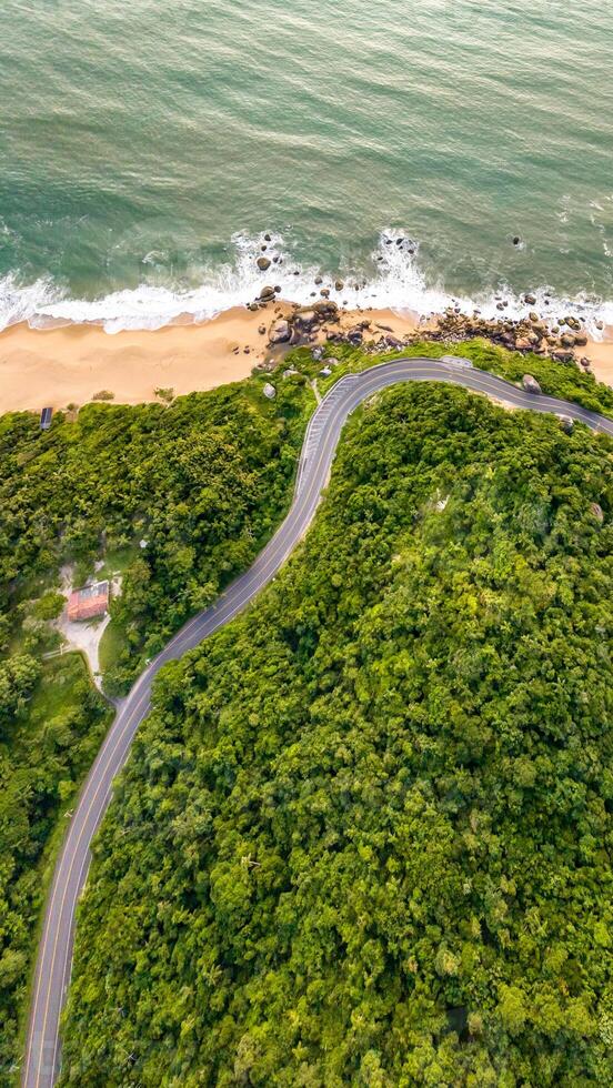 Balneario Camboriu in Santa Catarina. Taquaras Beach and Laranjeiras Beach in Balneario Camboriu. Aerial view in landscape. photo