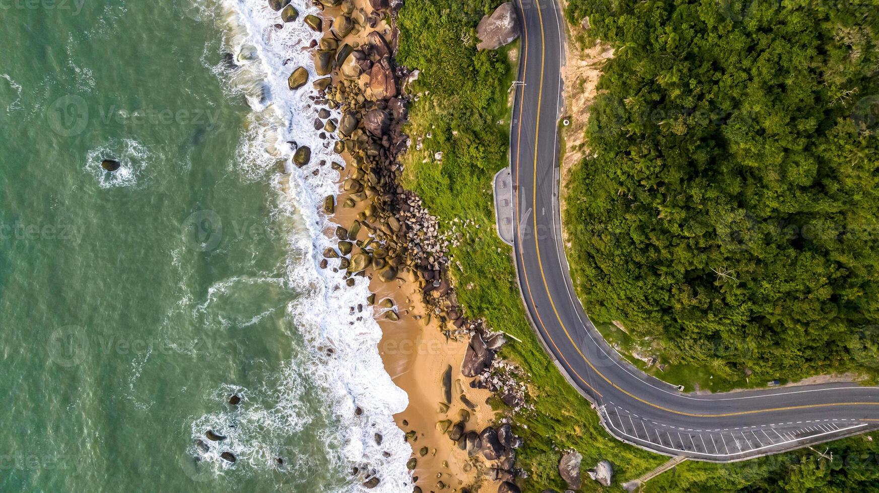 Balneario Camboriu in Santa Catarina. Taquaras Beach and Laranjeiras Beach in Balneario Camboriu. Aerial view in landscape. photo