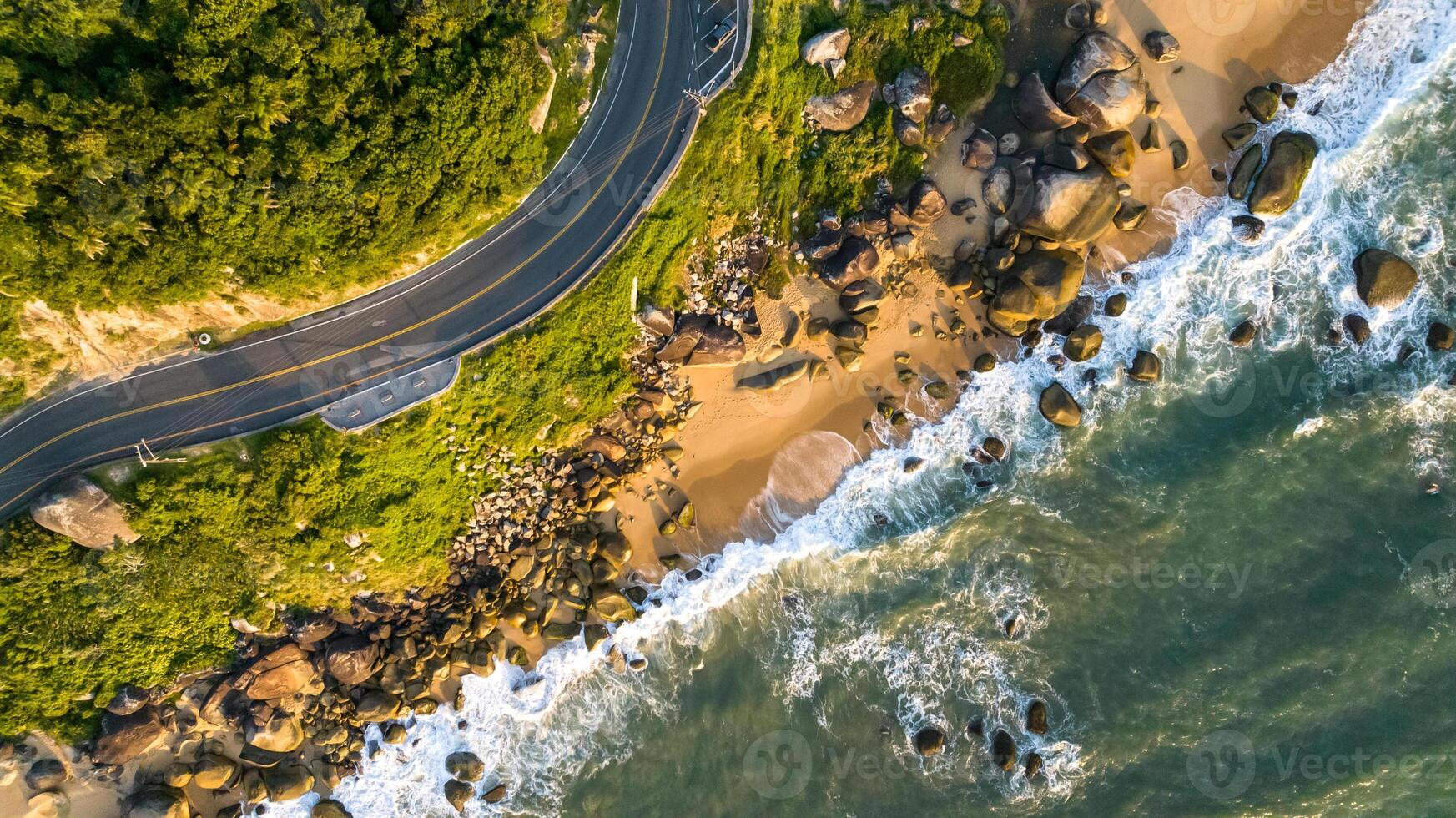 Balneario Camboriu in Santa Catarina. Taquaras Beach and Laranjeiras Beach in Balneario Camboriu. Aerial view in landscape. photo