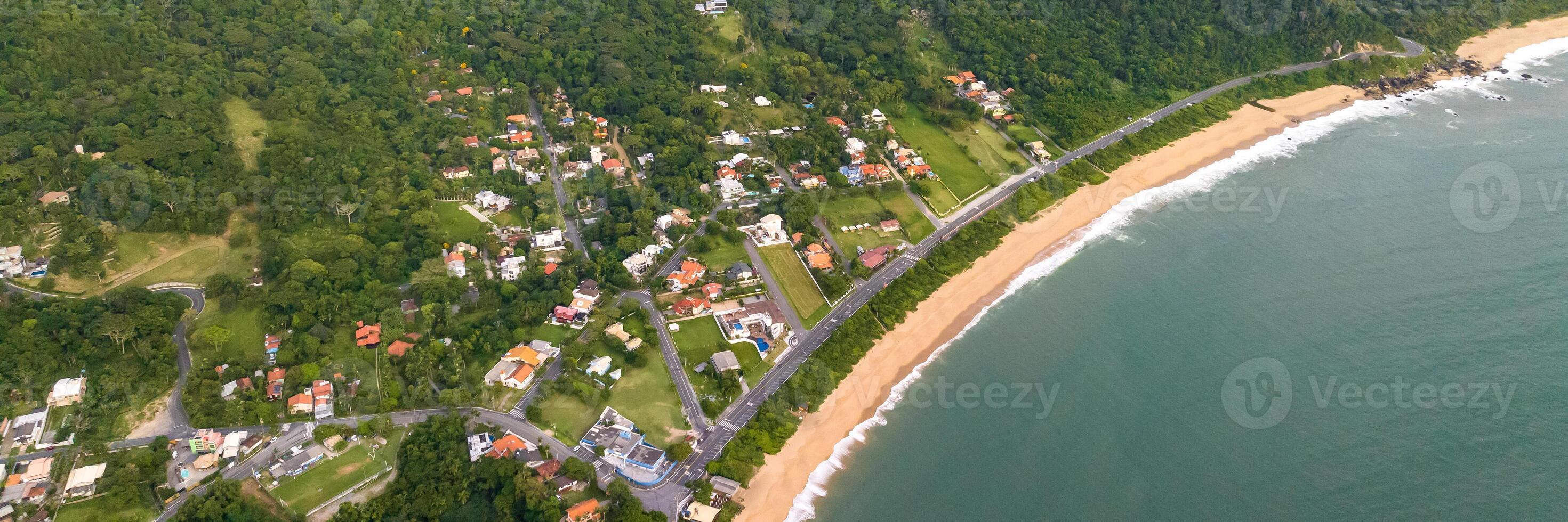 Balneario Camboriu in Santa Catarina. Taquaras Beach and Laranjeiras Beach in Balneario Camboriu. Aerial view in landscape. photo