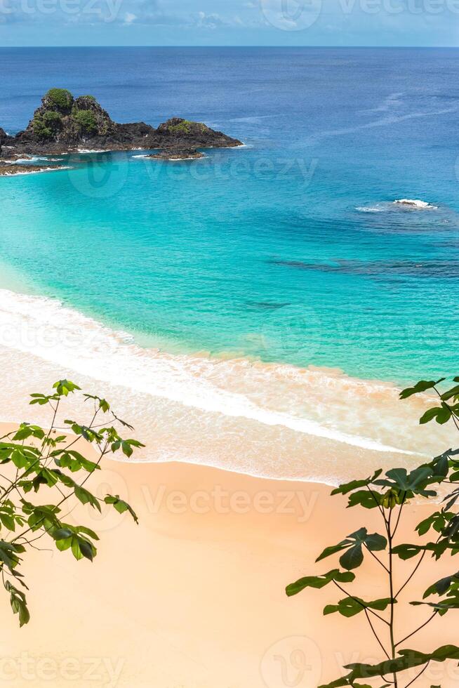 Fernando de Noronha, Brazil. Aerial view of Sancho Beach on Fernando de Noronha Island. View without anyone on the beach. photo