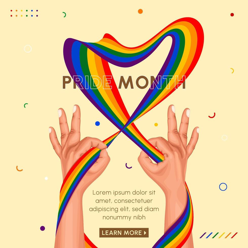 lgbt pride month festival celebration square banner design with illustration of hands holding flags and shows different gestures, human rights violatioin vector