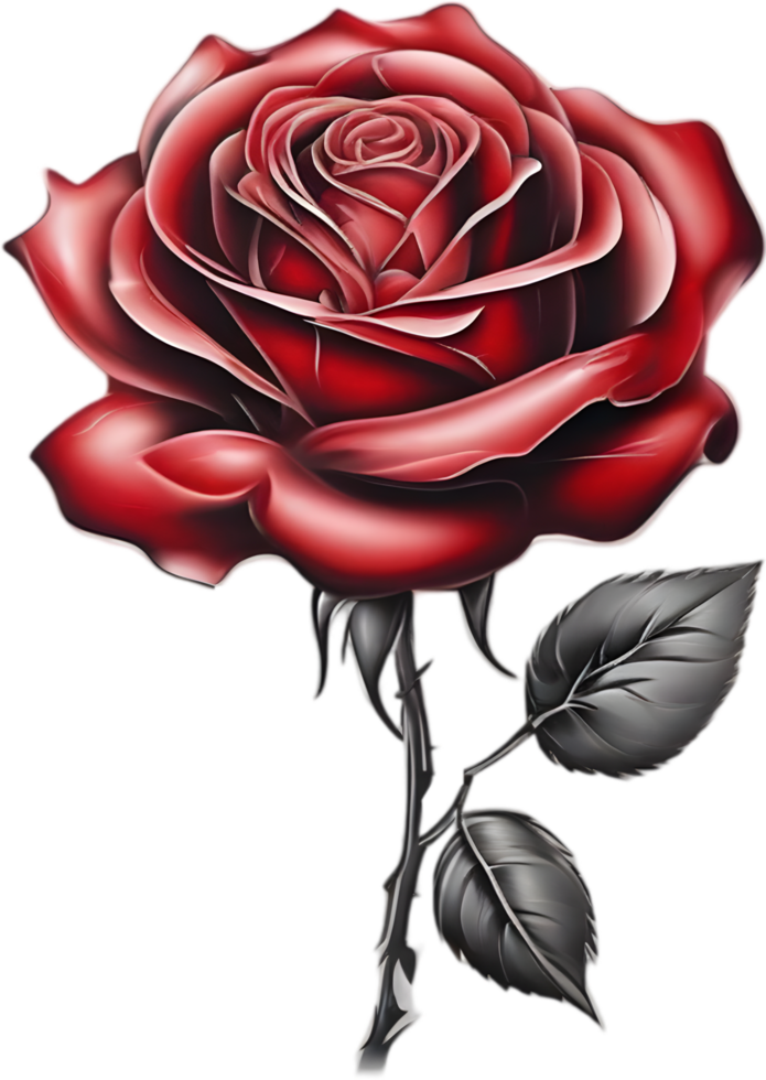 Red rose painting in full bloom, red rose tattoo, Rose illustration for decoration. AI-generated. png