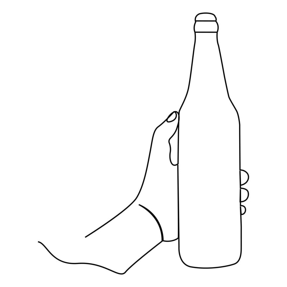Illustration of a bottle,red wine glass,a bottle of beer and a glass, drawing one continuous line of beer glass, Watercolor Beer Bottle Drawing vector