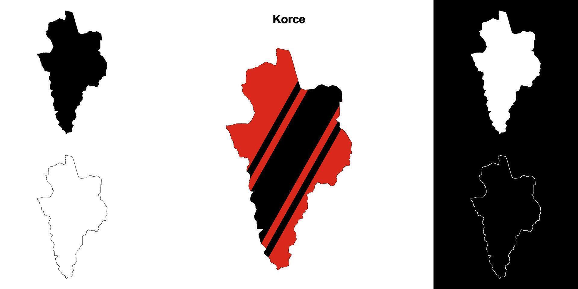 Korce county outline map set vector