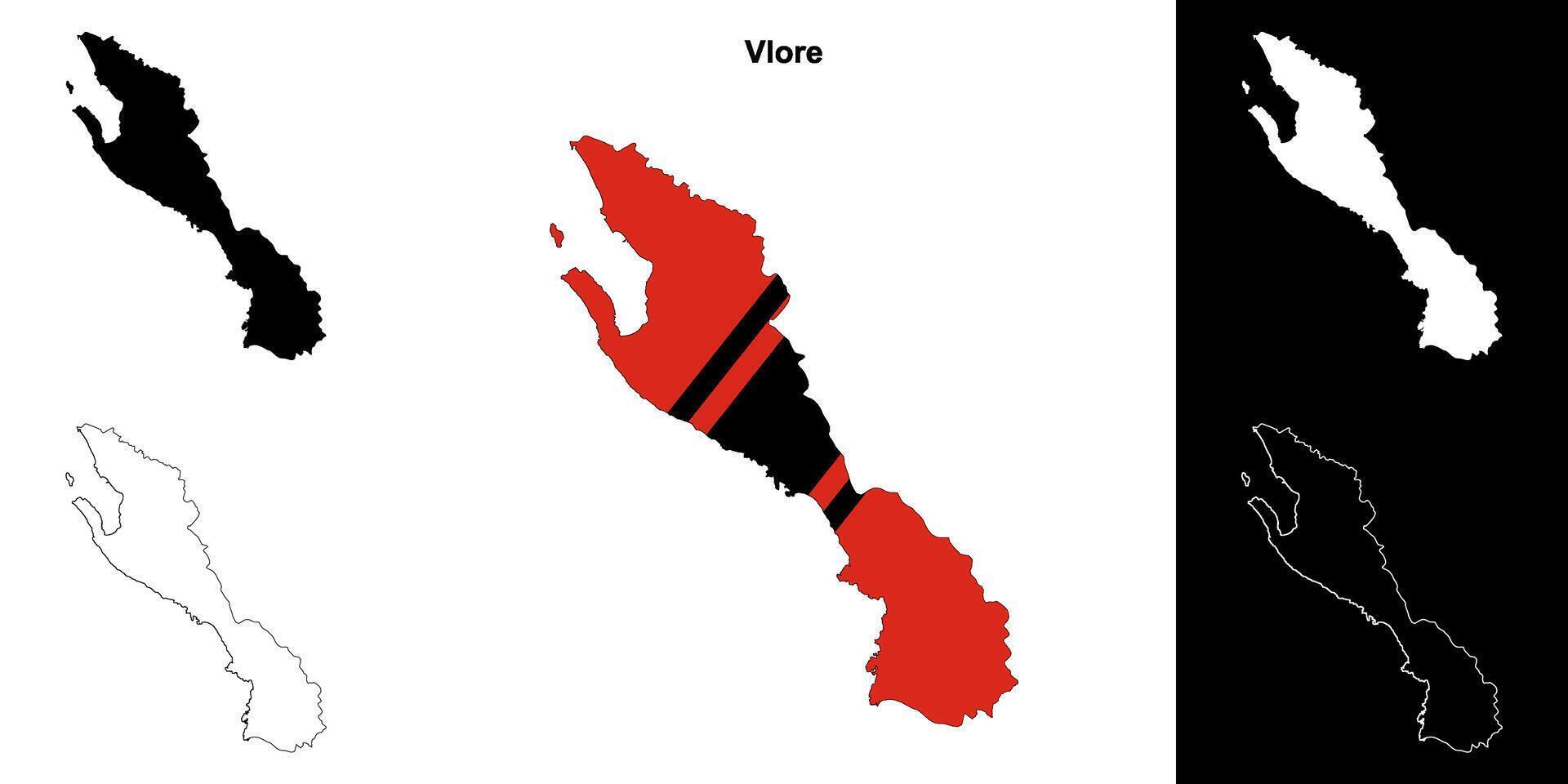 Vlore county outline map set vector