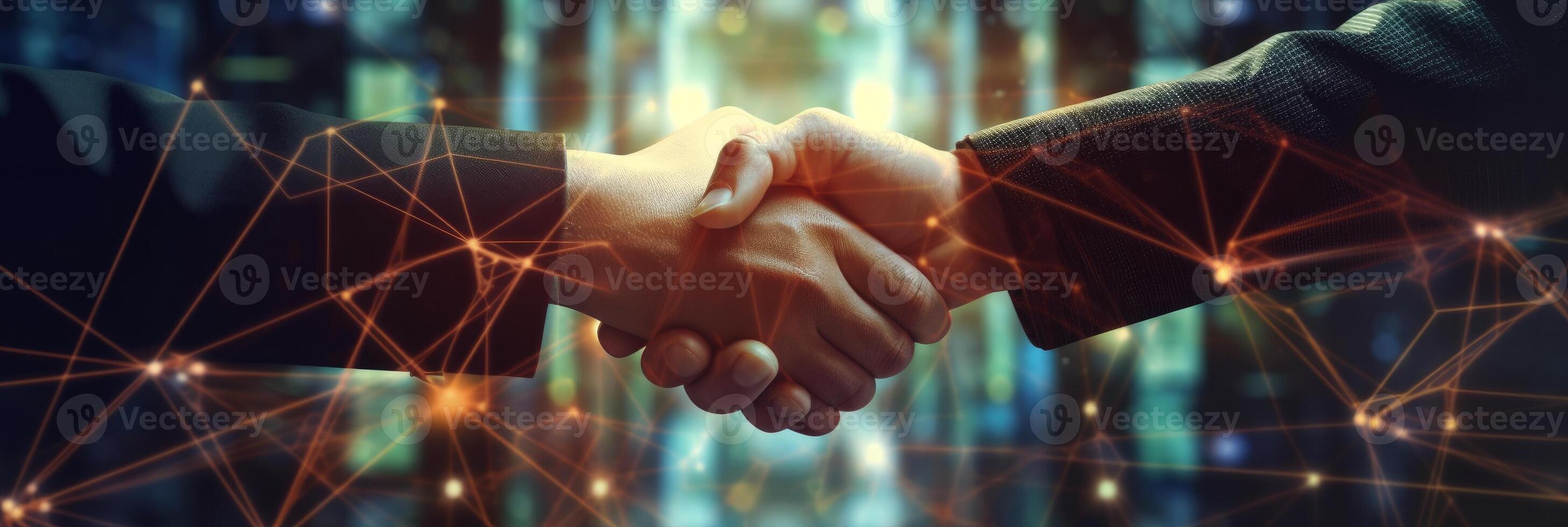 Business networking concept with focus on customer support. A handshake that symbolizes cooperation and partnership between enterprises. . photo