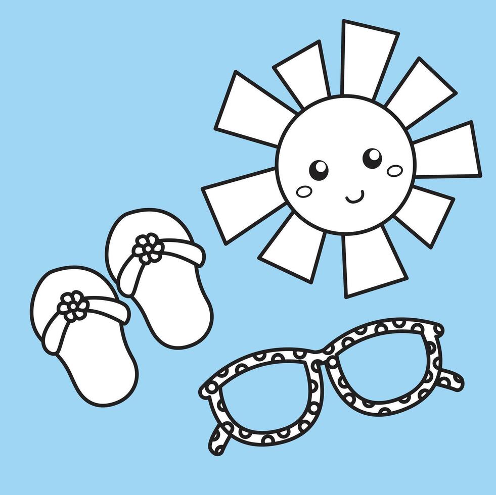 Beach Swimming Tools Object Ornaments Decoration Cartoon Digital Stamp Outline vector
