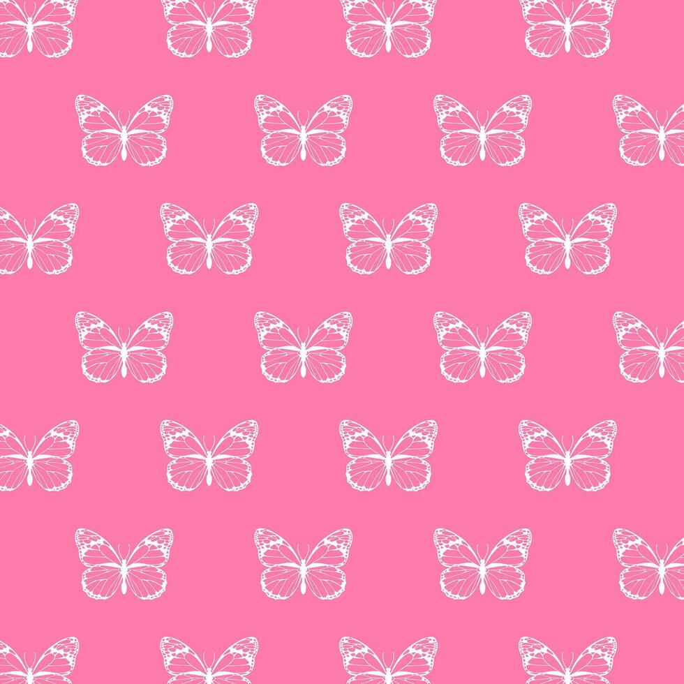 Repeated Motif of White Butterflies Pattern Against a Pink Backdrop. Elegant Summer Wedding Decor. Exotic Moth Wings Printable Art. illustration vector