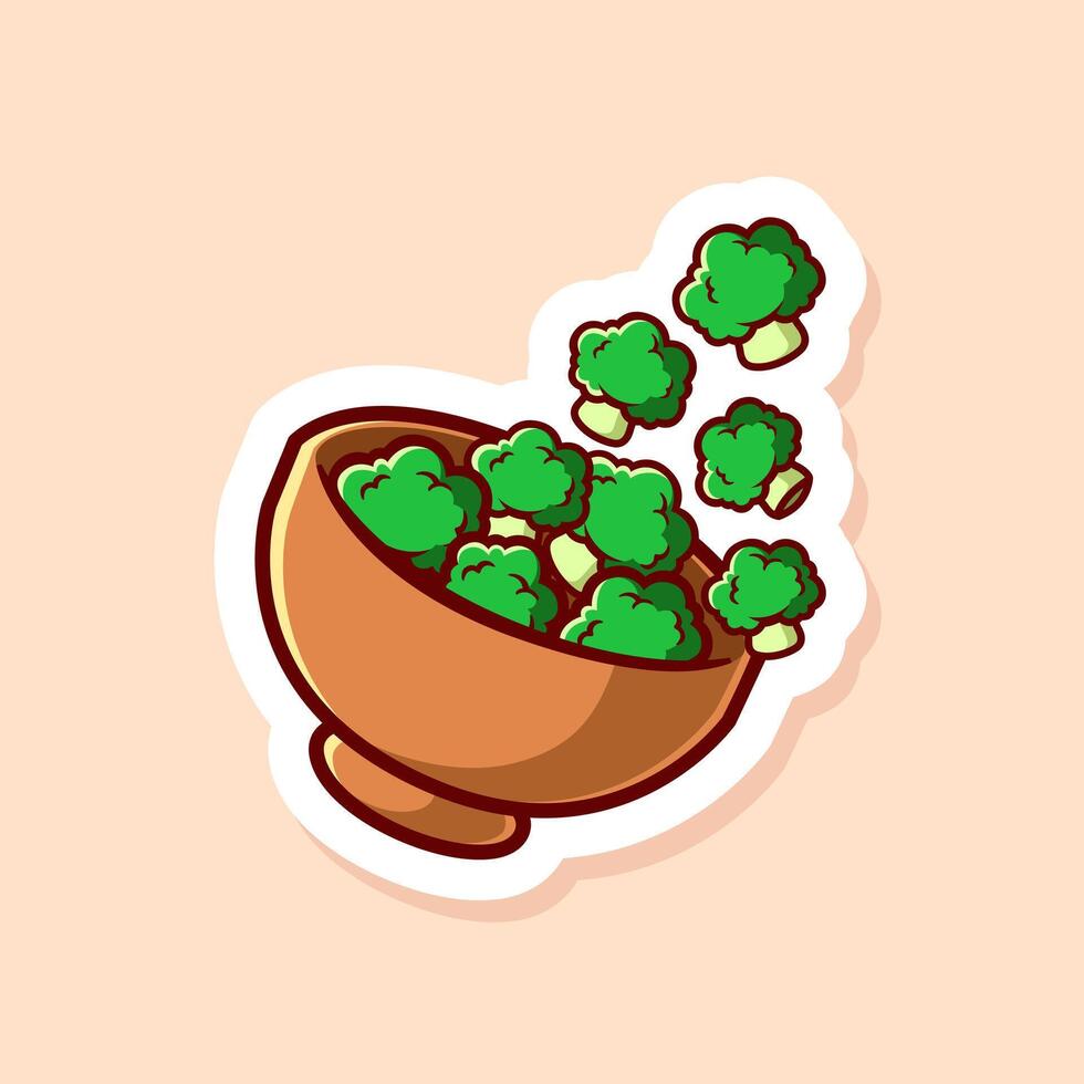 cute cartoon of green broccolies and bowl isolated vector