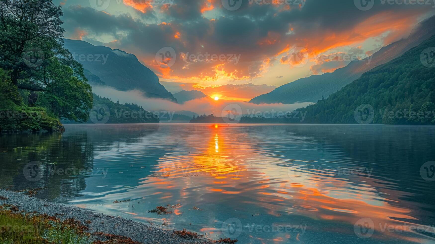 Beautiful Sunrise Over Calm Lake photo