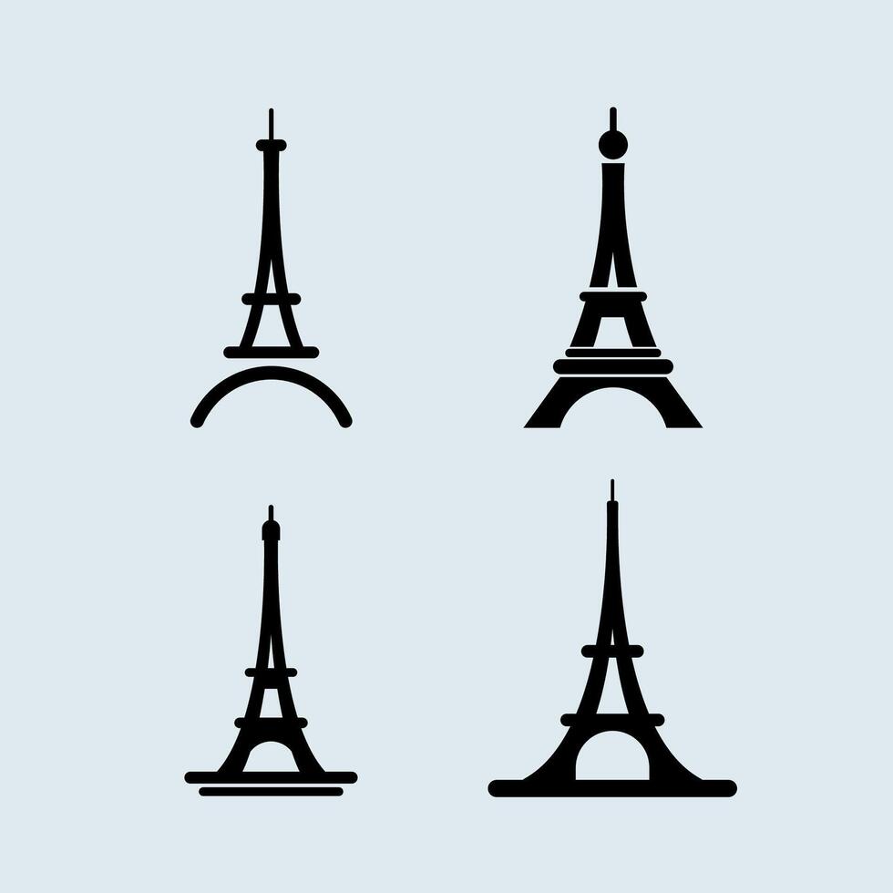 Eiffel tower, logo icon, Paris city France FlagFlat design, silhouette, structure, architecture vector