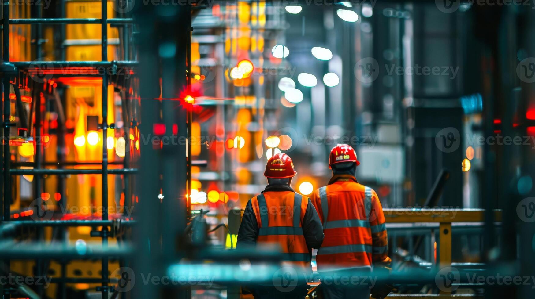 Construction workers and engineers working on high.Heavy industry and Safety at Work concept. photo