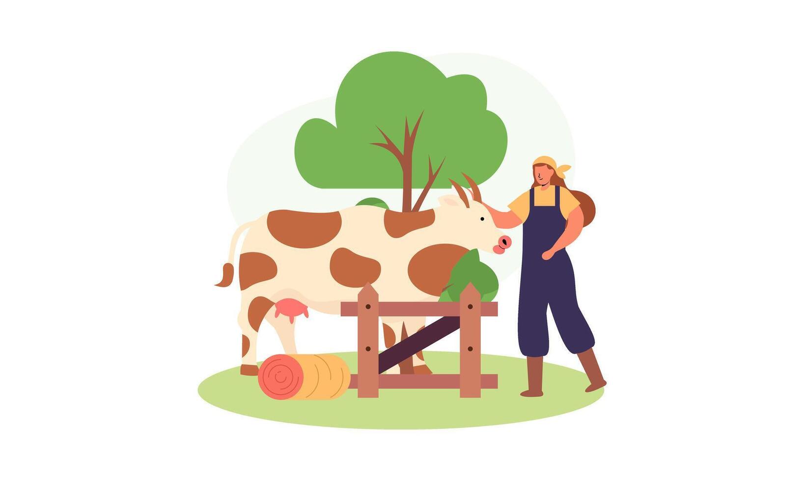 Dairy farmer, country milker. Rural outdoor scene. Countryside worker vector