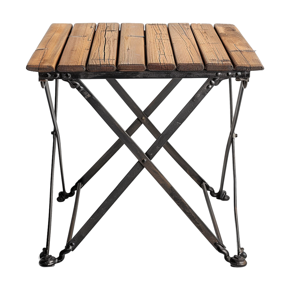 Wooden black iron table isolated on transparent background png