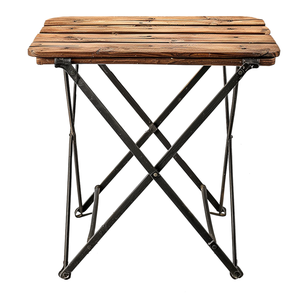 Wooden black iron table isolated on transparent background png
