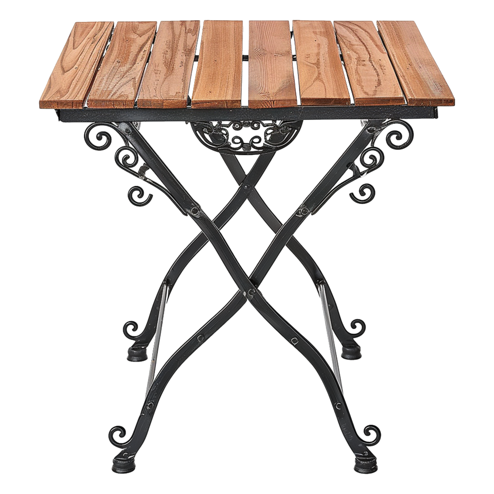Wooden black iron table isolated on transparent background png