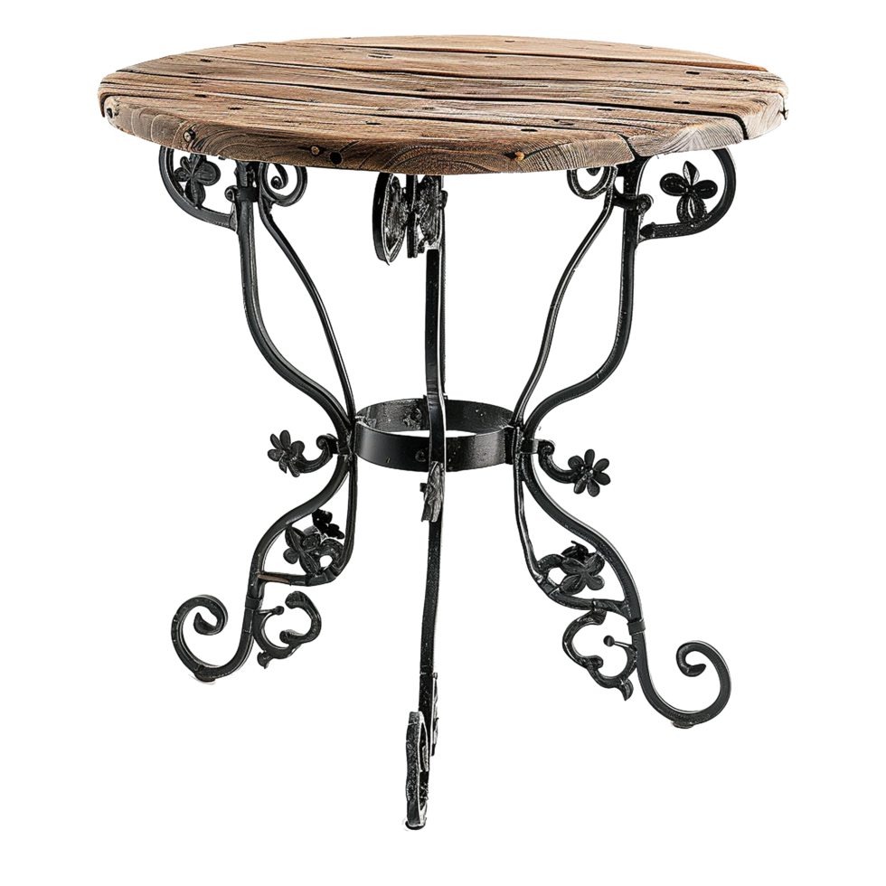 Wooden black iron table isolated on transparent background png