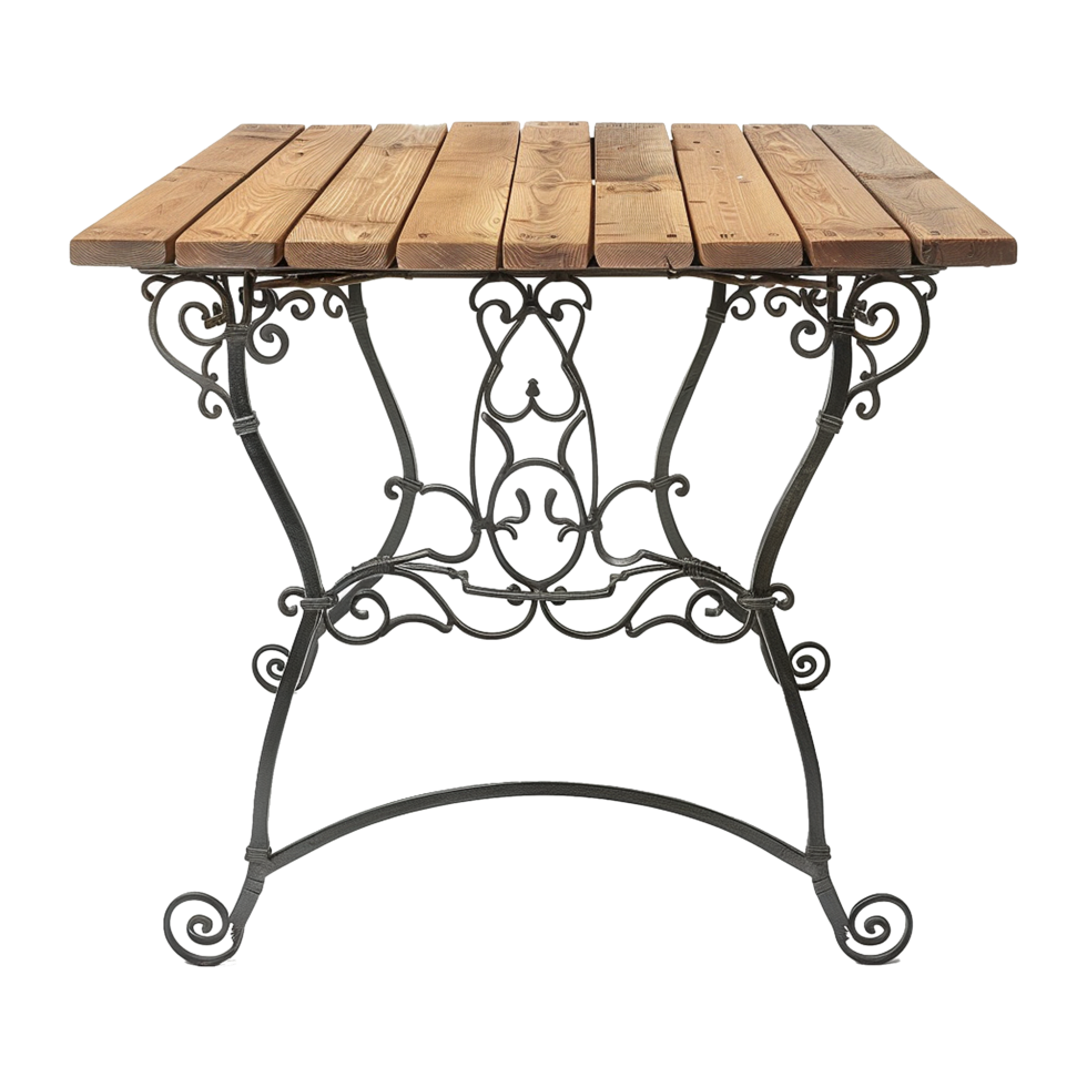 Wooden black iron table isolated on transparent background png