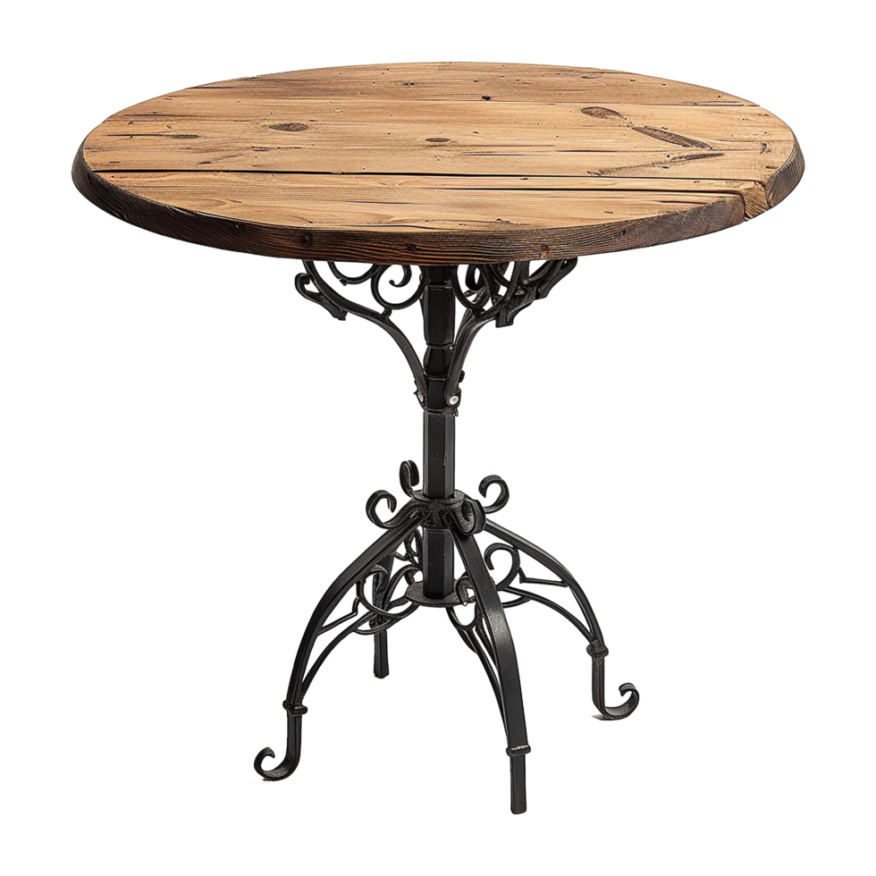 Wooden black iron table isolated on transparent background png