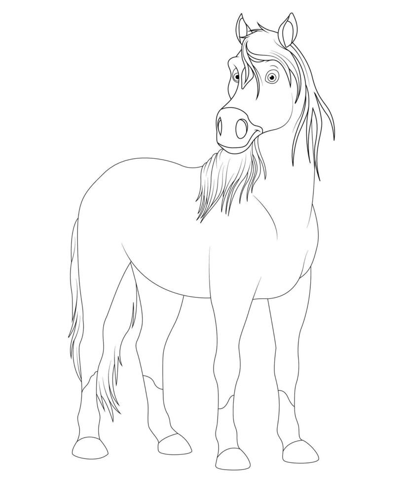unique and Cute Horse coloring page for kids and adults vector