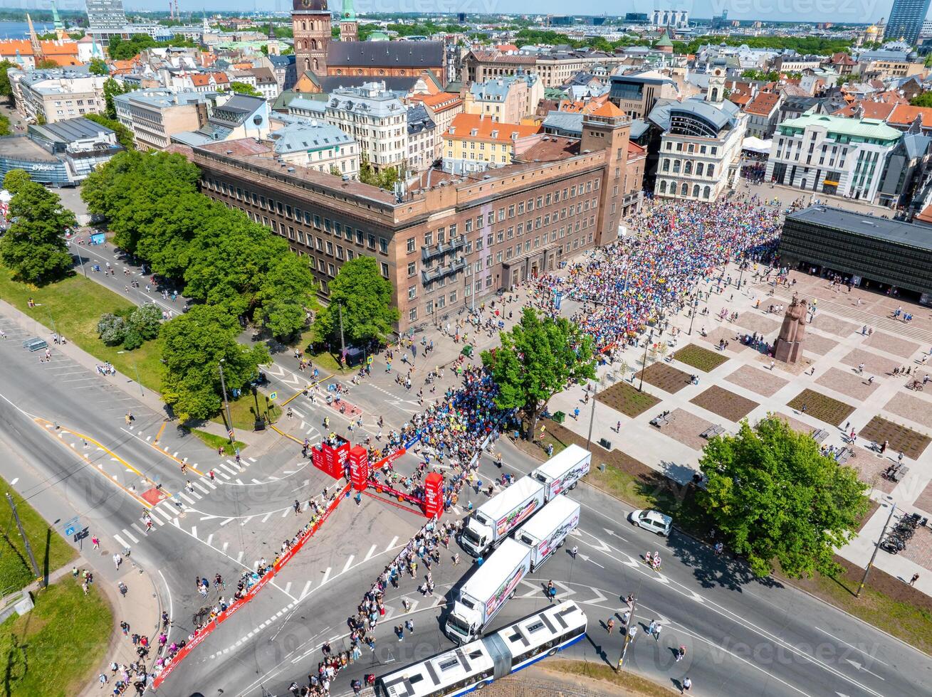 Aerial View of Runners at the Finish Line of Riga Rimi Marathon 2024 photo