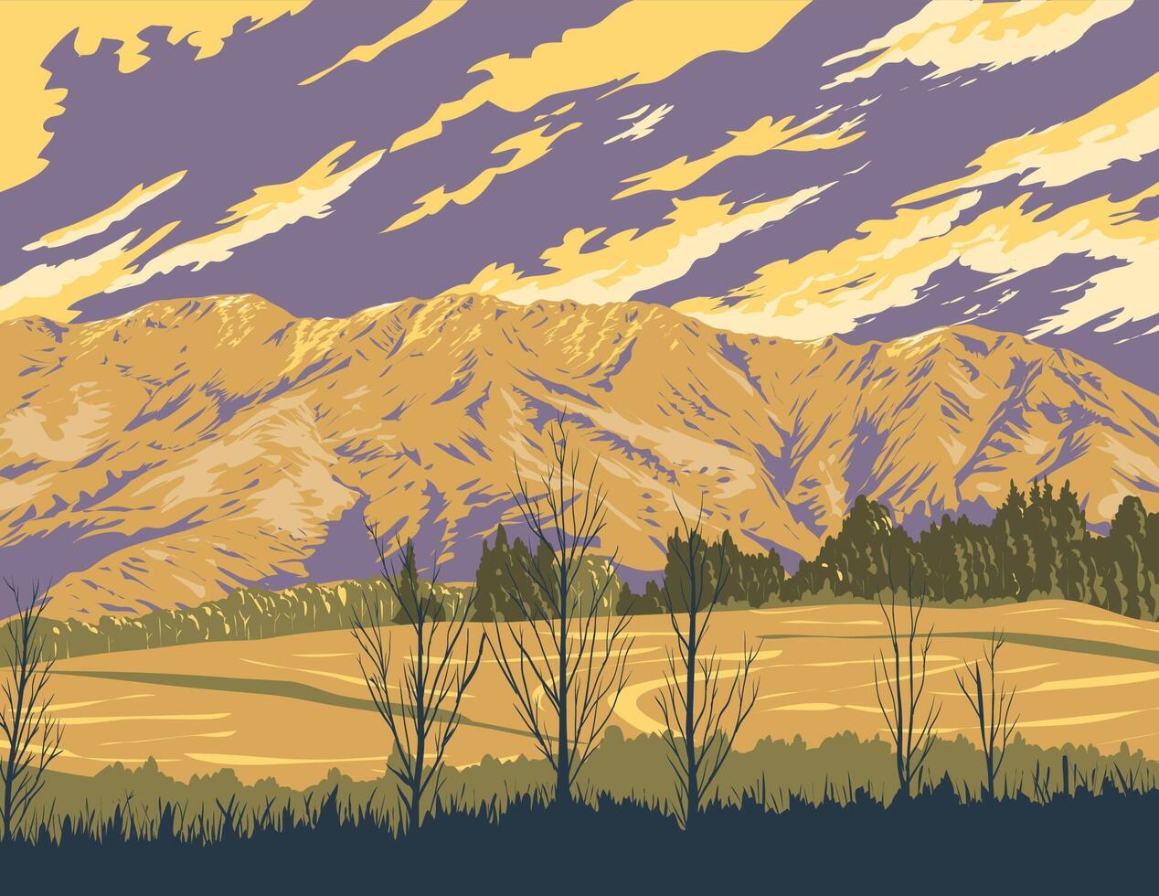 The Remarkables from Arthurs Point Queenstown New Zealand WPA Poster Art vector