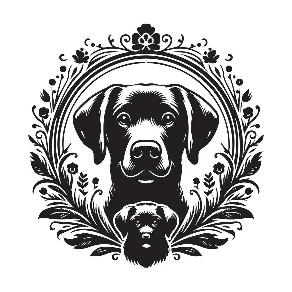 A collage of dog a plant in an illustrated frame risograph silhouette white background vector