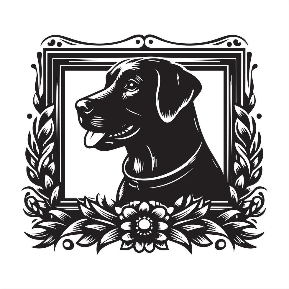 A collage of dog a plant in an illustrated frame risograph silhouette white background vector