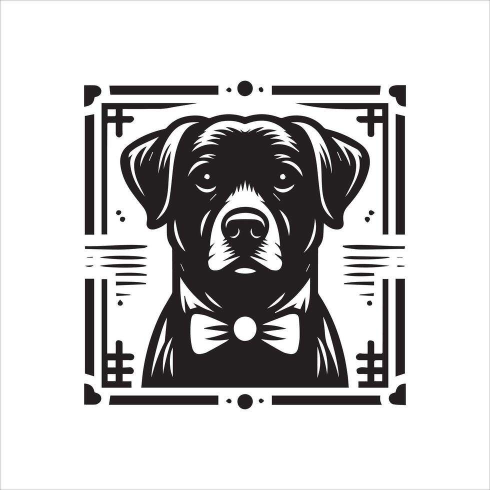 A collage of dog a plant in an illustrated frame risograph silhouette white background vector