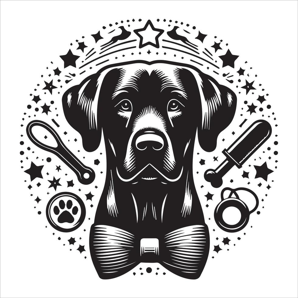 A collage of dog a plant in an illustrated frame risograph silhouette white background vector