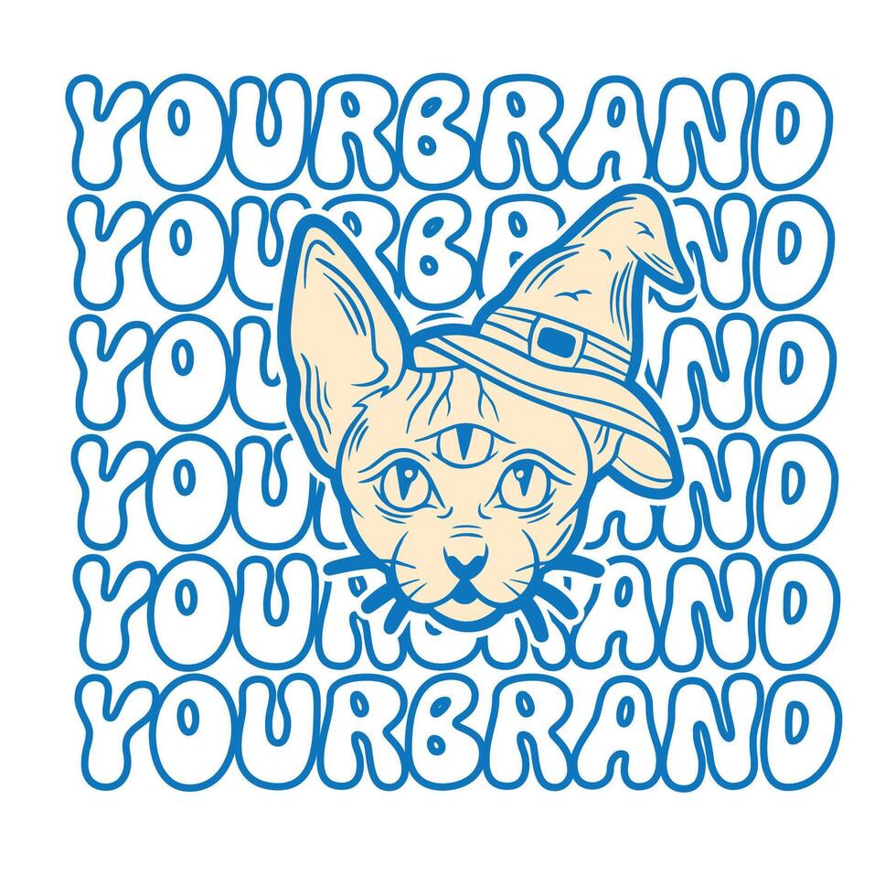 illustration of a cat wearing a witch's hat vector