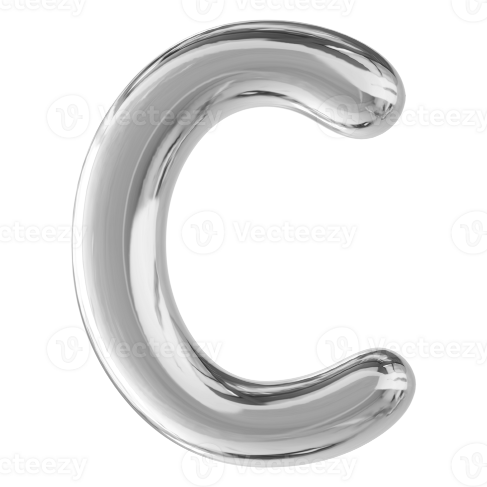 Silver 3D Bubble Font Letter C uppercase png