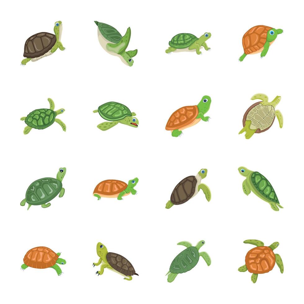 WebCollection of Cute Turtles Flat Icons vector