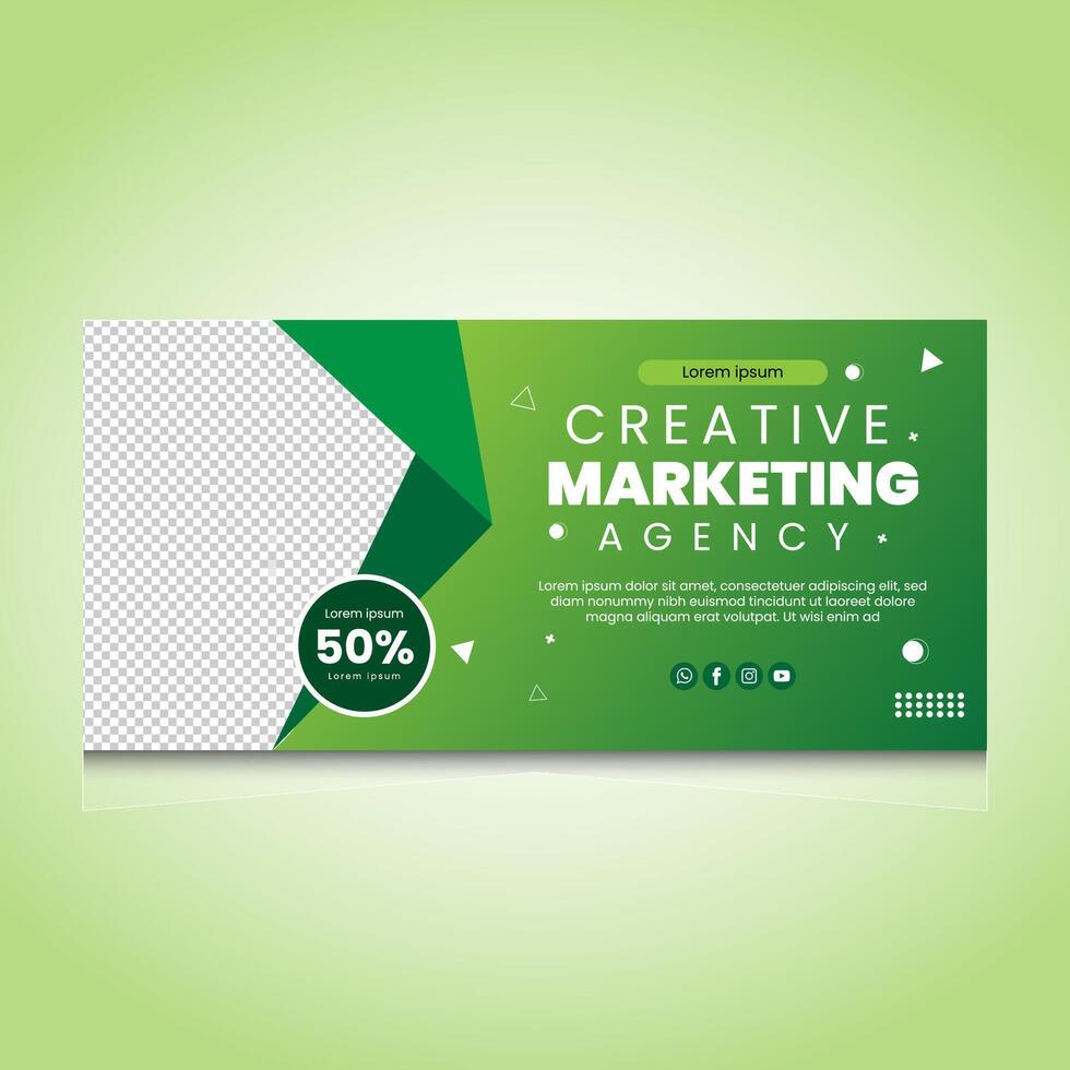 Green Banner Design Horizontal, Modern gredient background vector