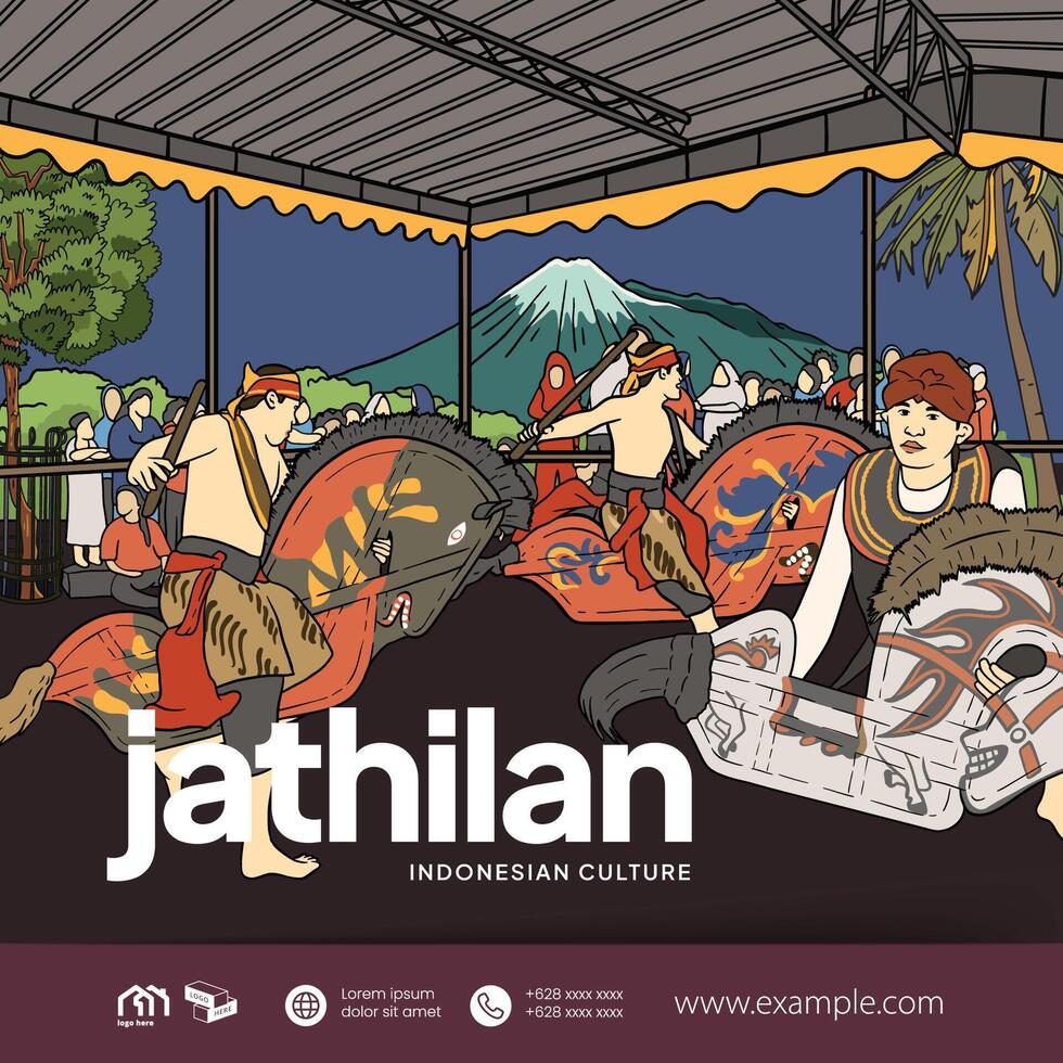 Tourism Event poster design template with jathilan Javanese culture illustration vector