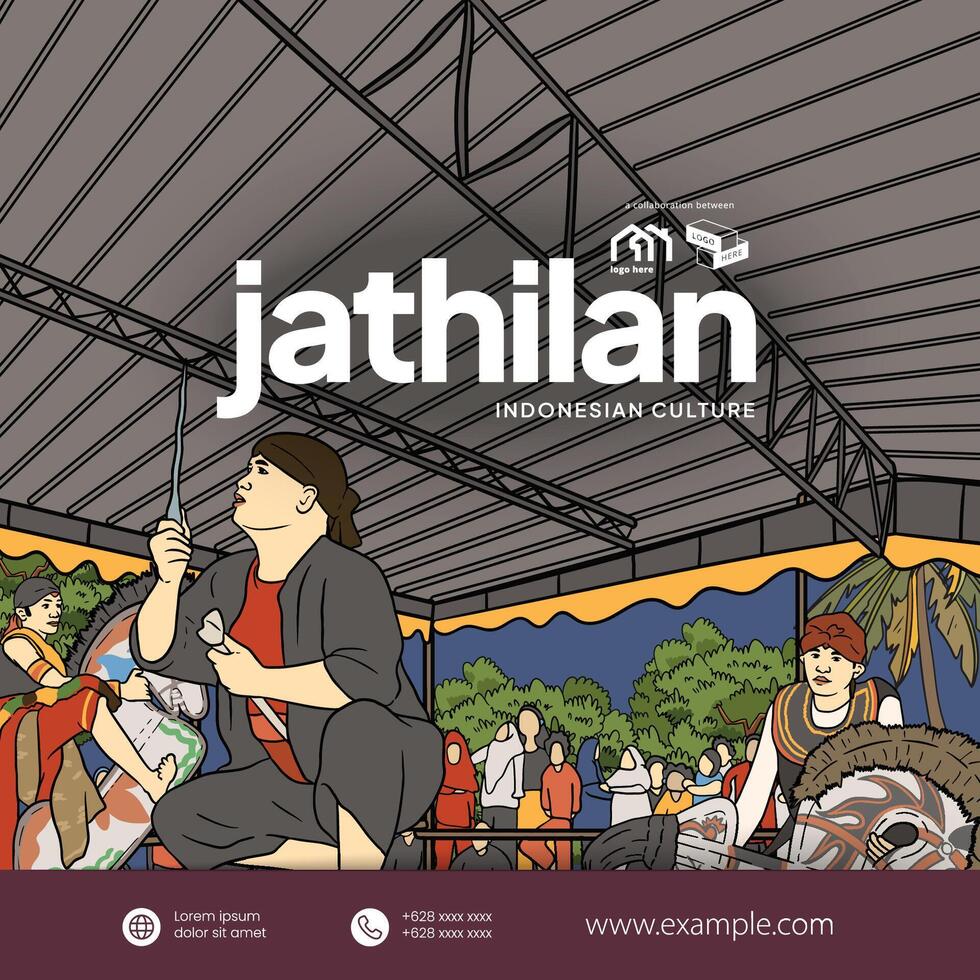 Tourism Event poster design template with jathilan Javanese culture illustration vector
