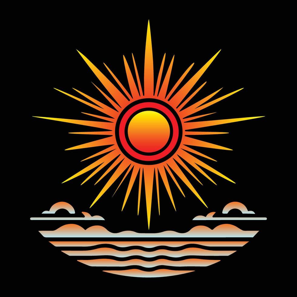 Sun and sea-stylized waves illustrator vector