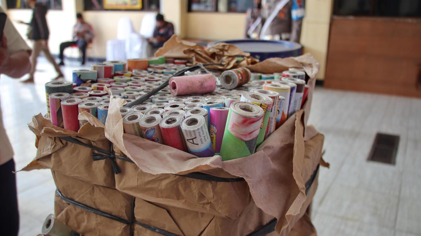 Traditional firecrackers made of paper rolls photo
